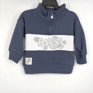 Bluey Quarter Zip Sweatshirt Baby 12M Navy Blue Glitter Daisy‎ Fleece NEW